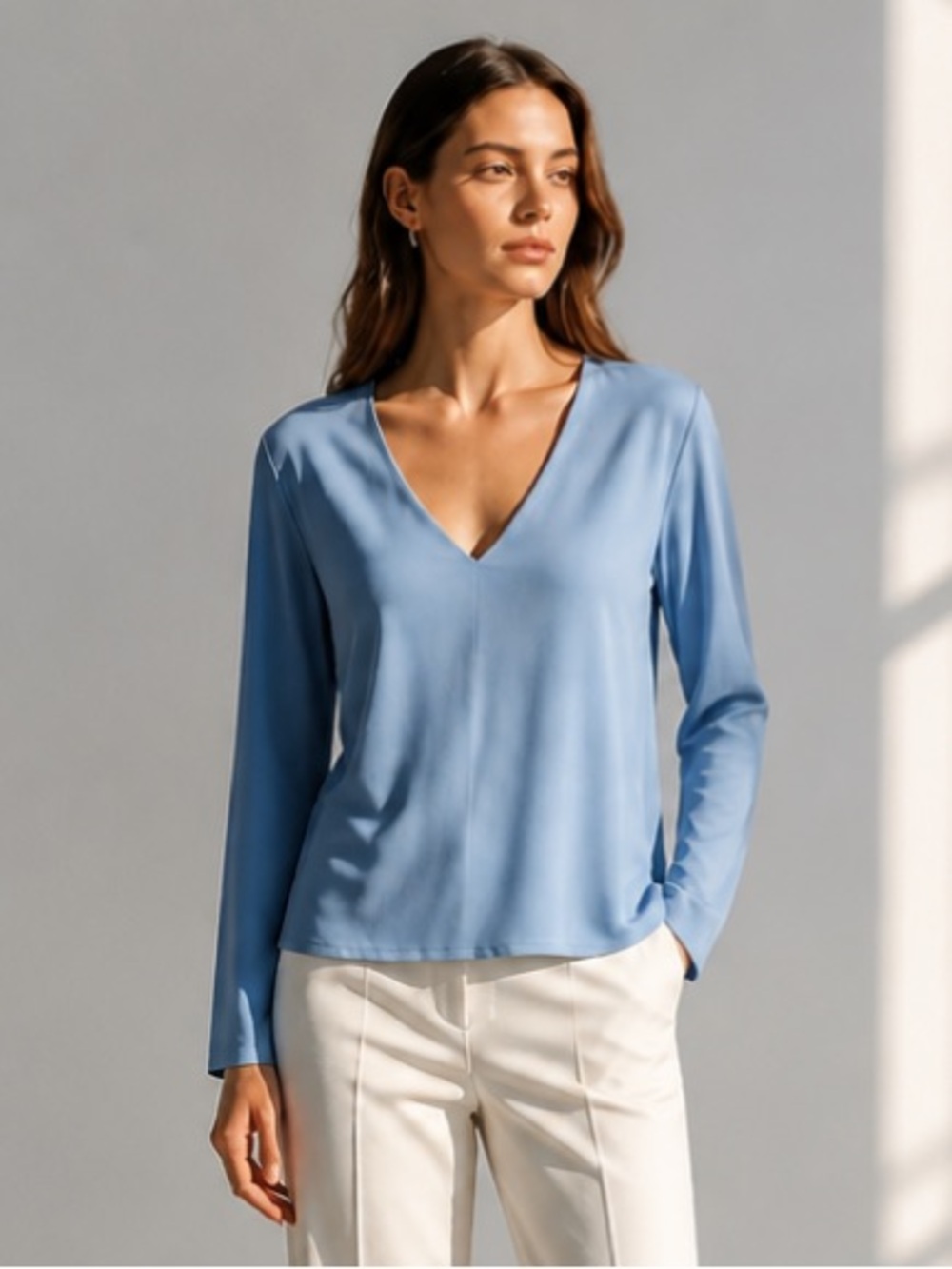 JUDY P Top Blouse Stretch Heavy Baby Blue 3/4 Sleeves XL